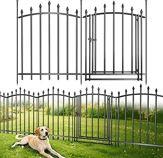 5 Panels,No Dig Edging Decorative Garden Fence,32 in (H) x 24 in(L),Metal Rustproof Panel,Outdoor Dog Fence,Animal Isolation Fence Suitable for Gardens,Roman Column Black with Gate