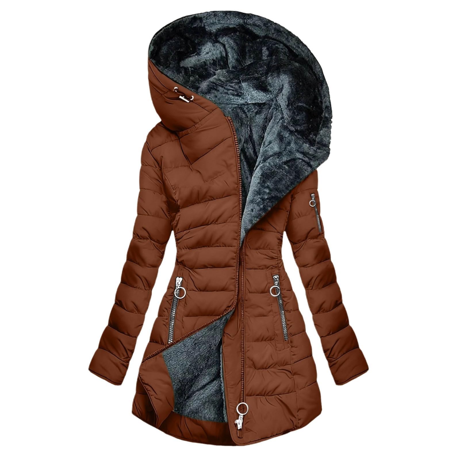 Cocila Giacche Trapuntate per Donna Lunghe E Spesse Foderate in Pile Cappotti Invernali con Cappuccio Cerniera Pelliccia Giacche Invernali Donna Taglie Forti Trench Invernale Smanicato
