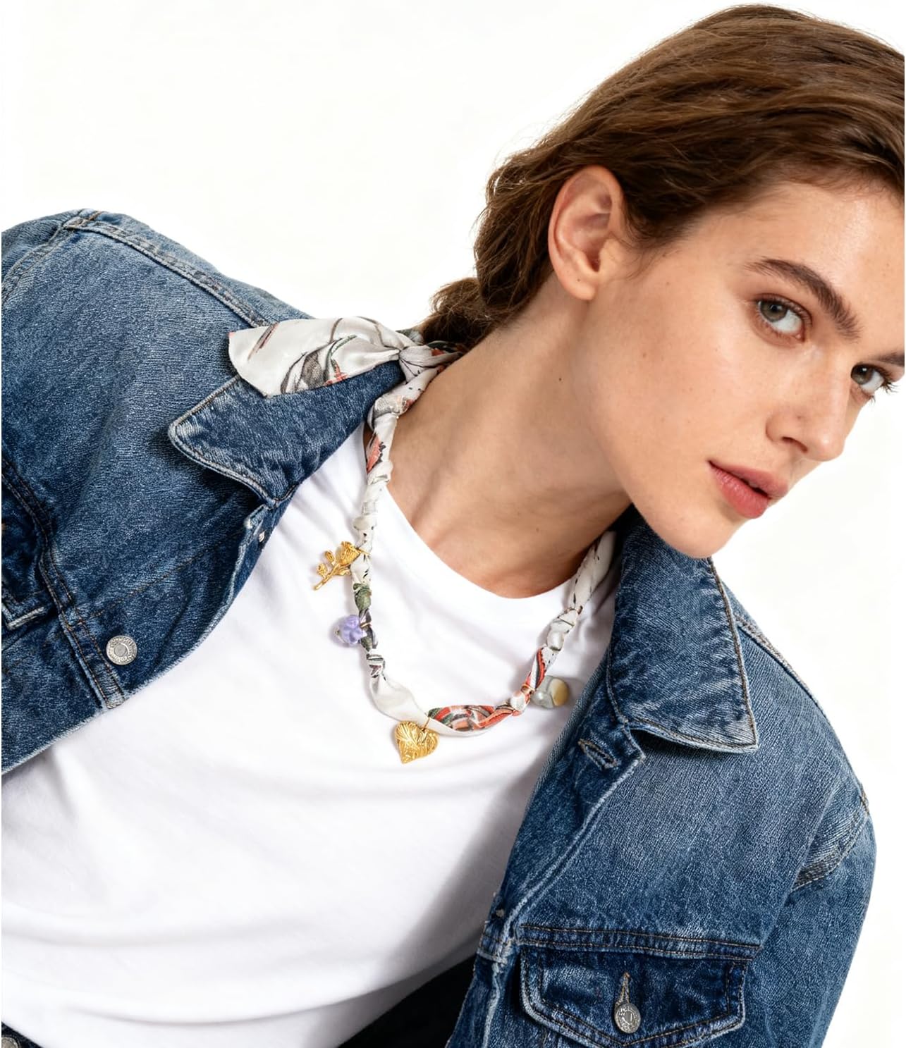 Scarf Necklace with Charm for Women,Bandana Necklace with Gold Heart,Rose Pendant, Silk Feel Western Cowgirl Necklaces,Vintage Heart Chokers,Dainty Trendy Handband for Chrismas - Image 2