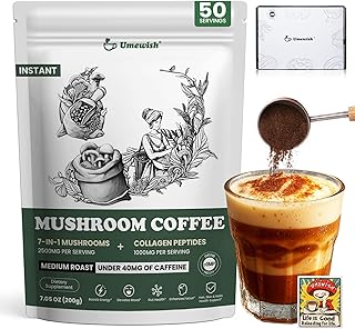 UMEWISH Instant Mushroom Coffee - 7 Adaptogenic Mushrooms with Marine Collagen, Lion's Mane, Cordyceps, Chaga, Reishi for Energy, Focus, Digestion, Skin & Immunity, Keto Friendly(50 Days Supply)