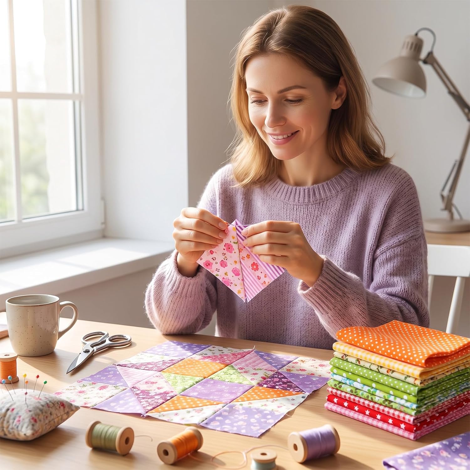 56 Pcs Fabric Squares, Charm Packs for Quilting 5x5 Inch Cotton Quilting Fabric Bundle with Assorted Colors and Patterns, Pre-Cut Quilted Patchwork Squares for DIY Sewing Crafts