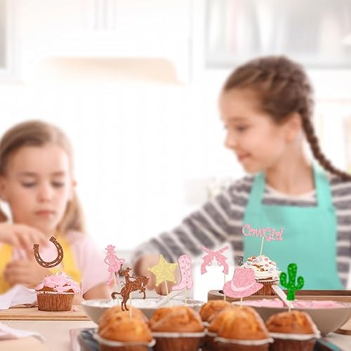 Miniatura 6 de 36 adornos para cupcakes de vaquera, zapatos de caballo con purpurina, cactus, pistola, cupcakes, sombreros de vaquera, botas, decoraciones de