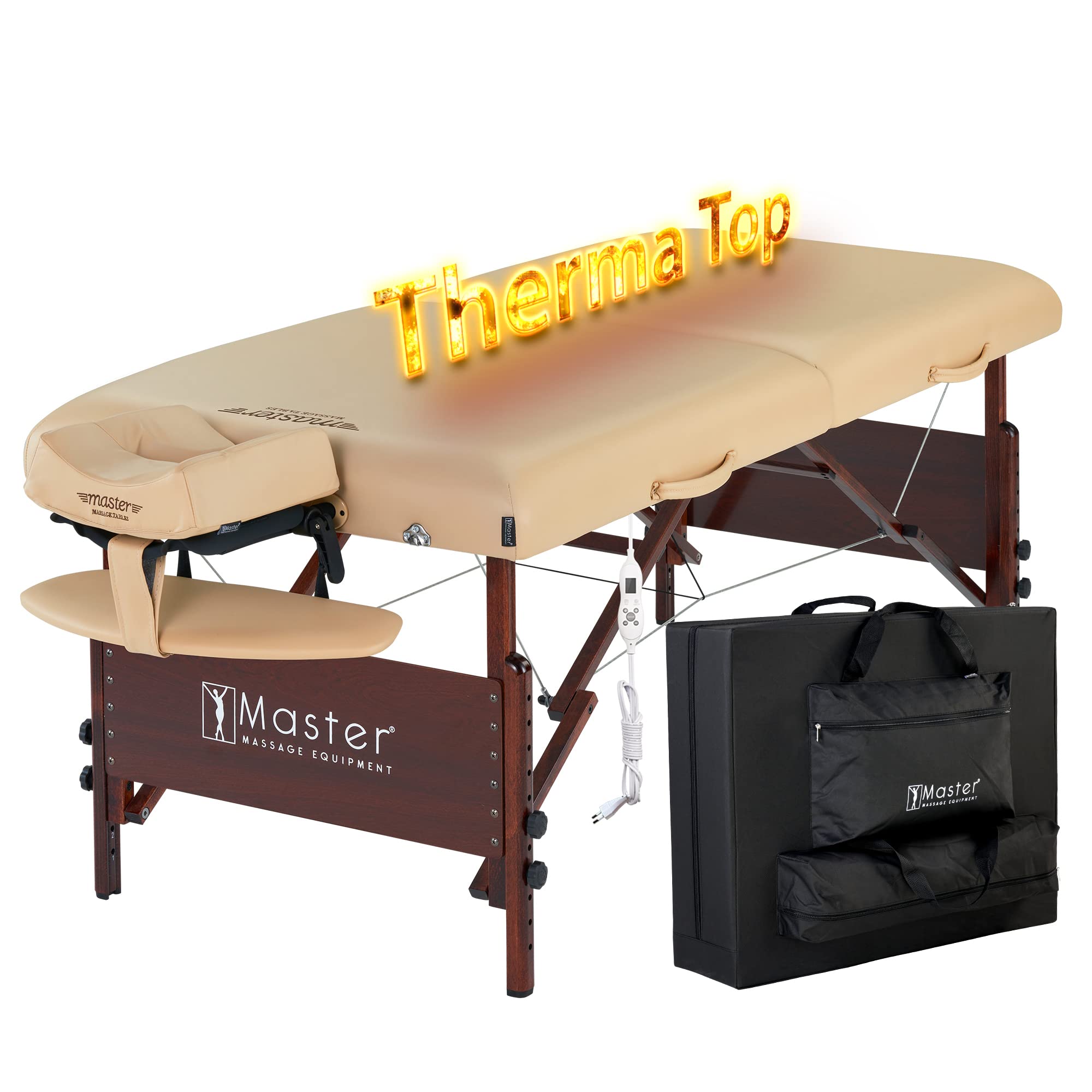 Master Massage 71 cm Del Ray Pro mobilny leżak do masażu ThermaTop, zintegrowany system grzewczy, składany, przenośne łóżko z drewna, paczka, kolor beżowy