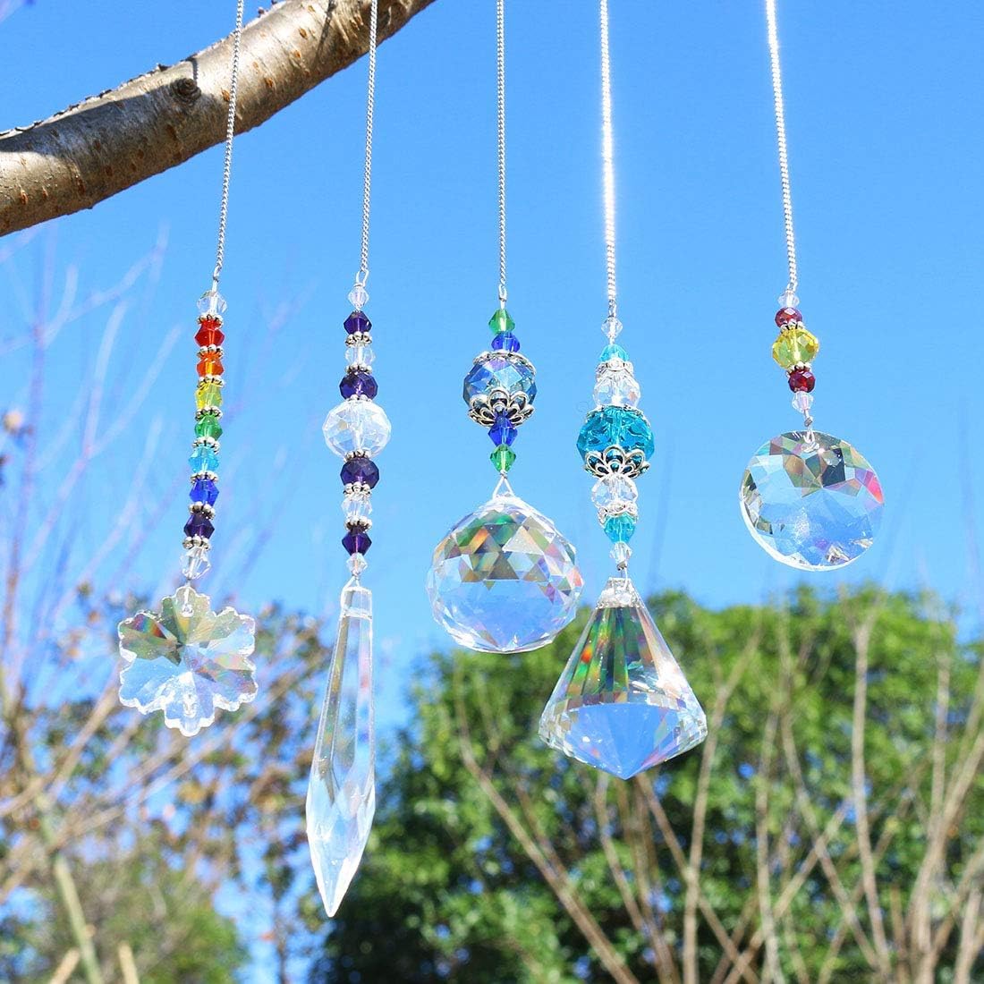 YU FENG 5 Pcs Crystal Suncatchers with Colorful Beads for Window Decoration Ornament for Christmas Tree