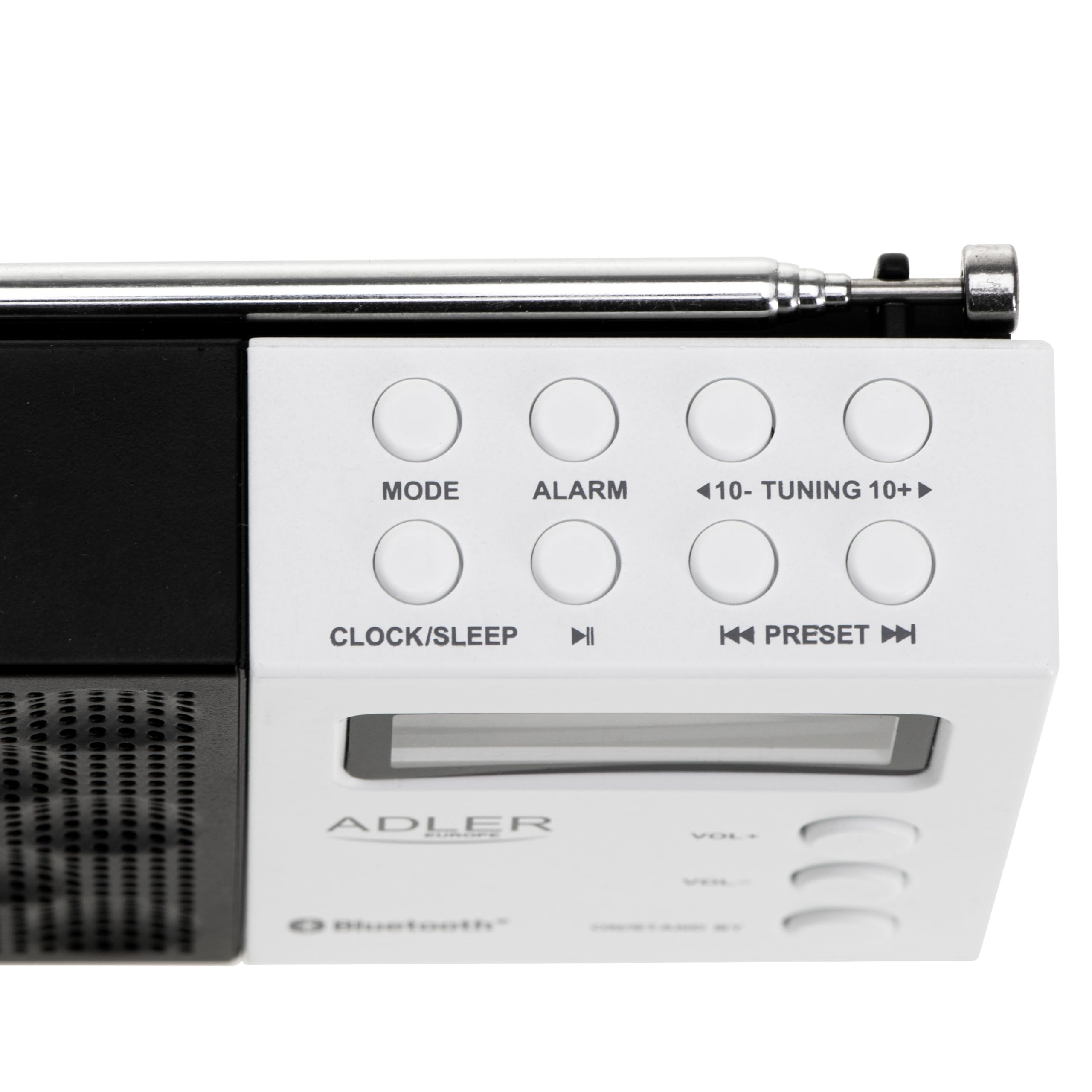 Adler Radio portatile digitale AD 1908, sintonizzazione PLL avanzata, FM con Bluetooth, schermo LCD, batteria rimovibile da 800 mAh, allarme, antenna telescopica, nero e bianco