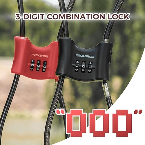 Miniatura 5 de ROCKBROS Candado de bicicleta (2.2 ft2.2 pies), bloqueo de cable de combinación de 3 dígitos reiniciable, para motocicleta, bicicleta de carretera