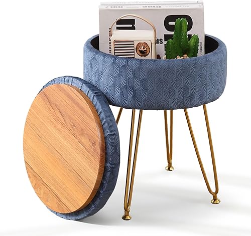 Cpintltr Taburete otomano de almacenamiento de terciopelo con tapa extraíble, taburetes redondos para sofá, reposapiés con asiento acolchado, gris