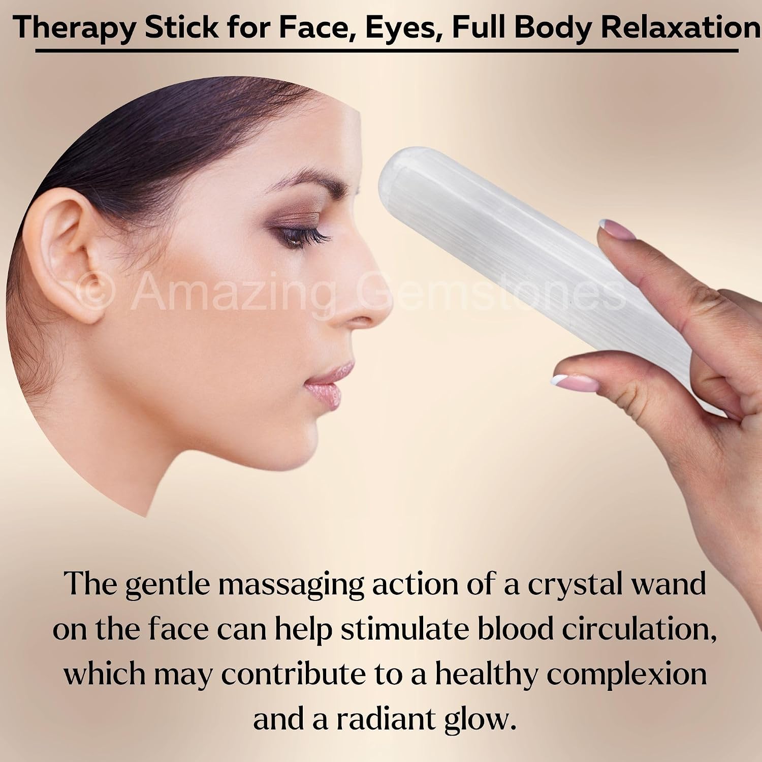 Amazing Gemstone Selenite Crystal Wand Massage Stick - Pelvic Wand Gua Sha for Adults - Crystals and Healing Stones Massage Wands for Adults Gifts (Smooth)