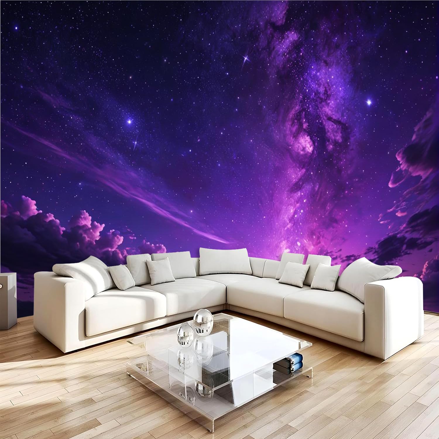 Vlies Fototapete Galaxie Lila Nebel Sterne Motivtapete Wandbild 366x254cm