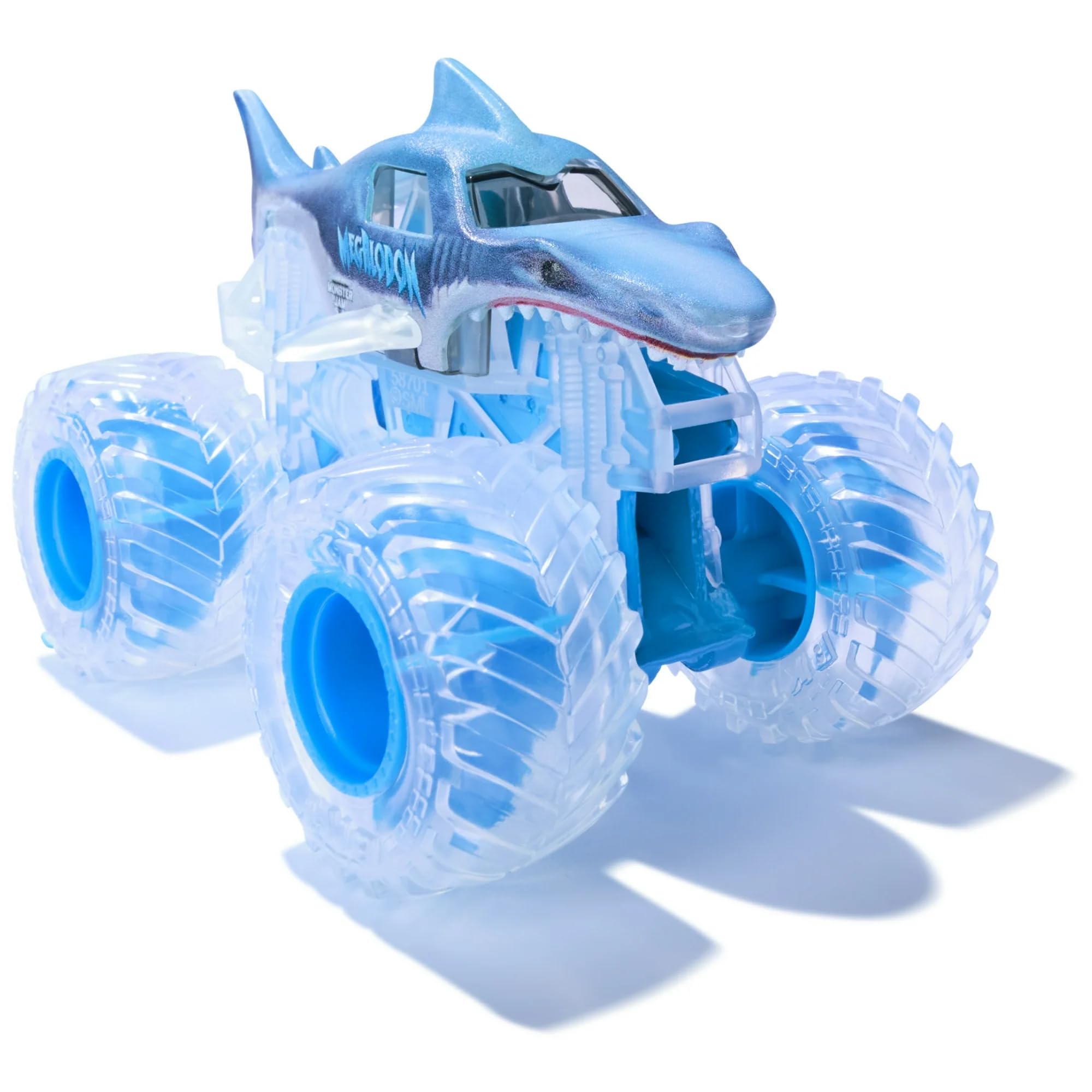 Monster Jam Megalodon 1:64 Scale Die-Cast Monster Truck – Glow in The Dark Ice Edition