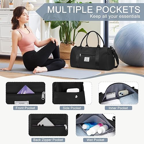 Miniatura 4 de Bolsa de gimnasio para mujeres y hombres con compartimento para zapatos, bolsa de lona deportiva para artículos personales, bolsas de viaje pequeñas