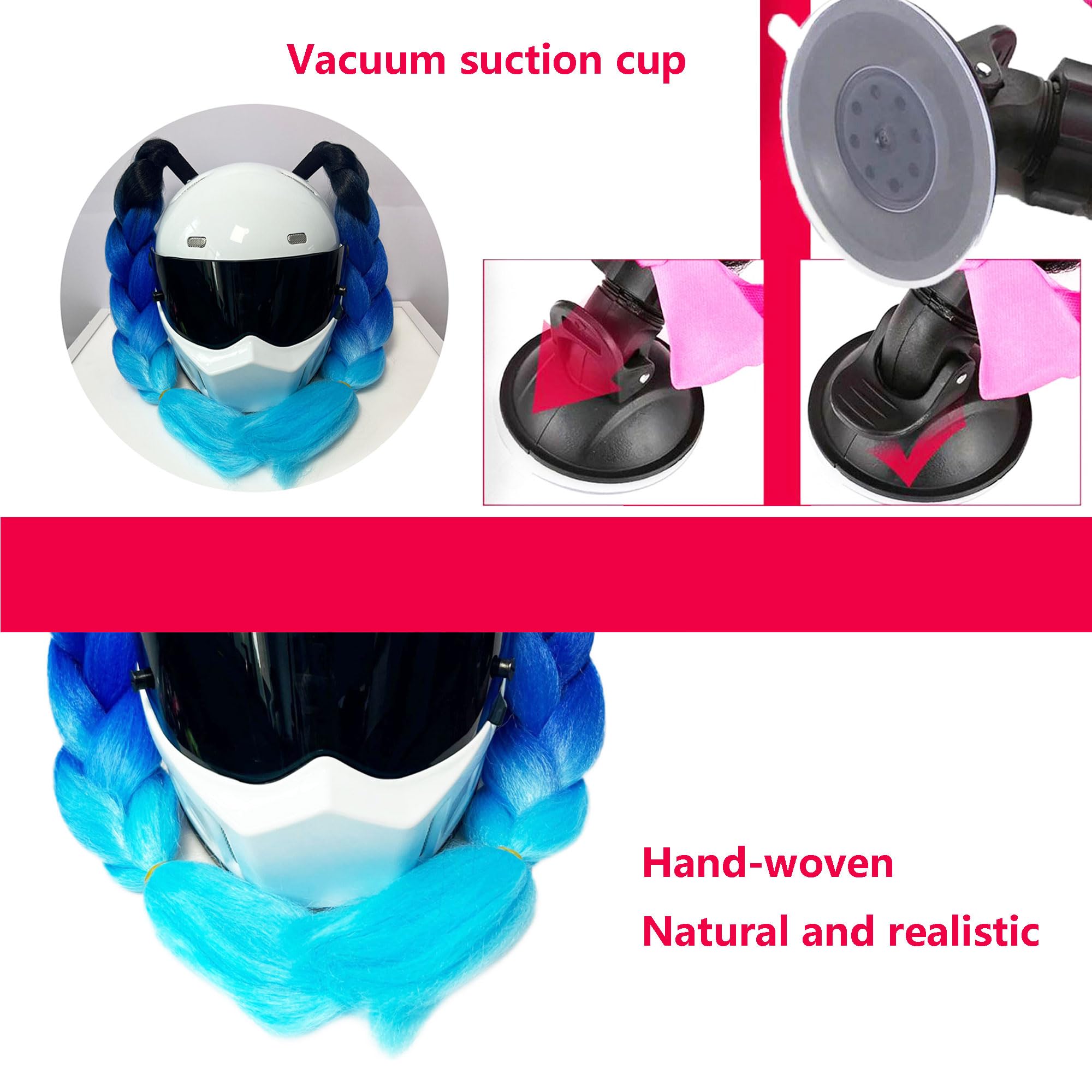 Hayaww Motorradhelm Zopf – Abnehmbare Pferdeschwanz-Perücke Mit Saugnapf, Farbig (lila/blau)