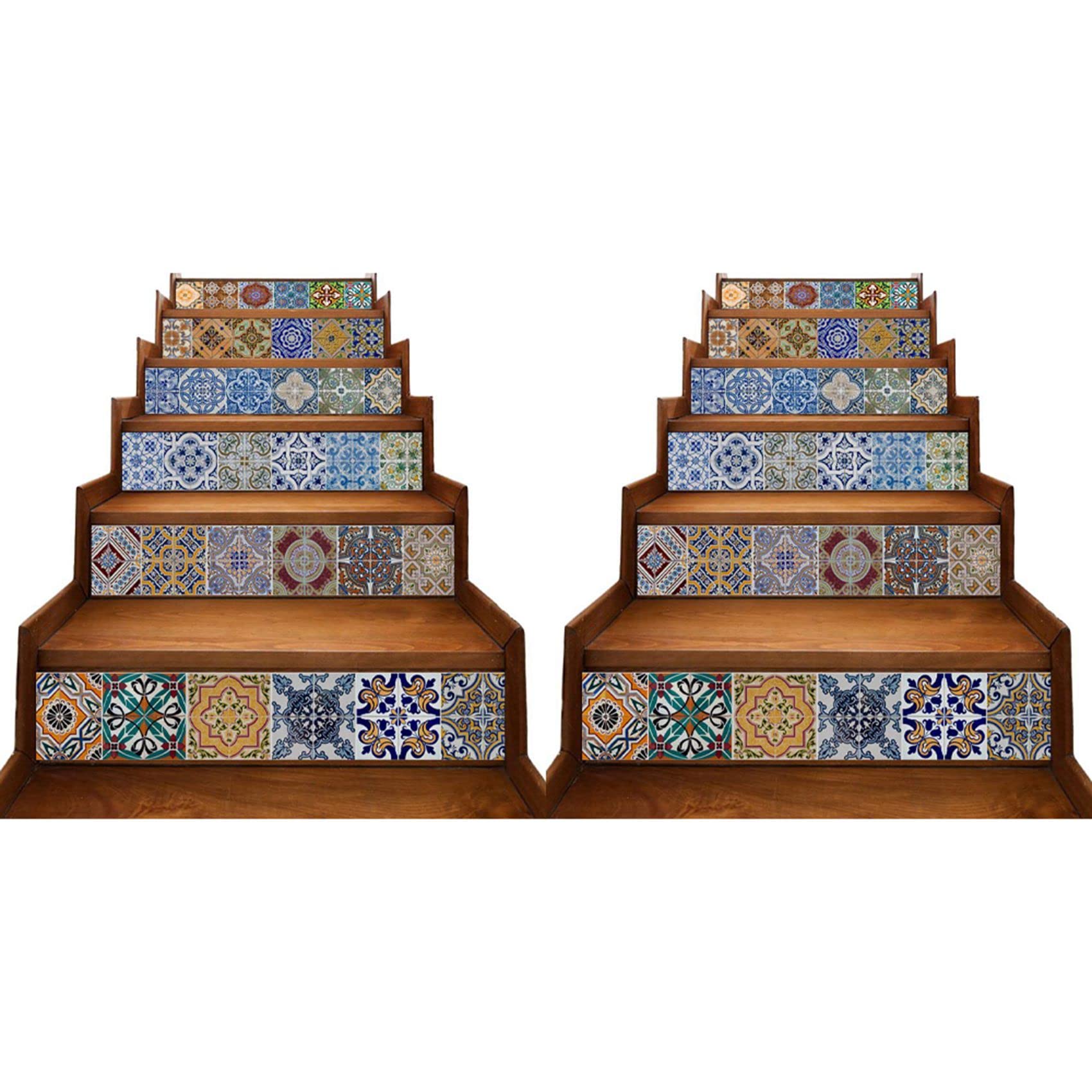 Ficher 12X Peel and Stick Tile Backsplash Stair Riser Decals DIY Tile Decals Mexican Traditional Talavera Waterproof
