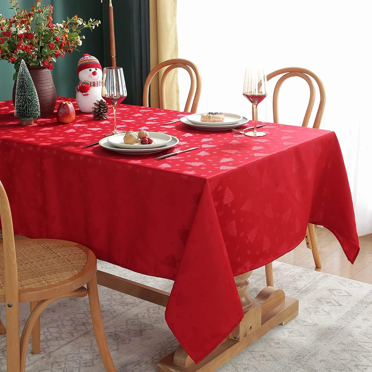 Tovaglia Antimacchia Rettangolare/Quadrata Tema Natalizio, Tovaglie da Tavolo Impermeabile Poliestere Rosso 3D, per Natalizia Cucina Feste Giardino, 200x200 cm A/B1192