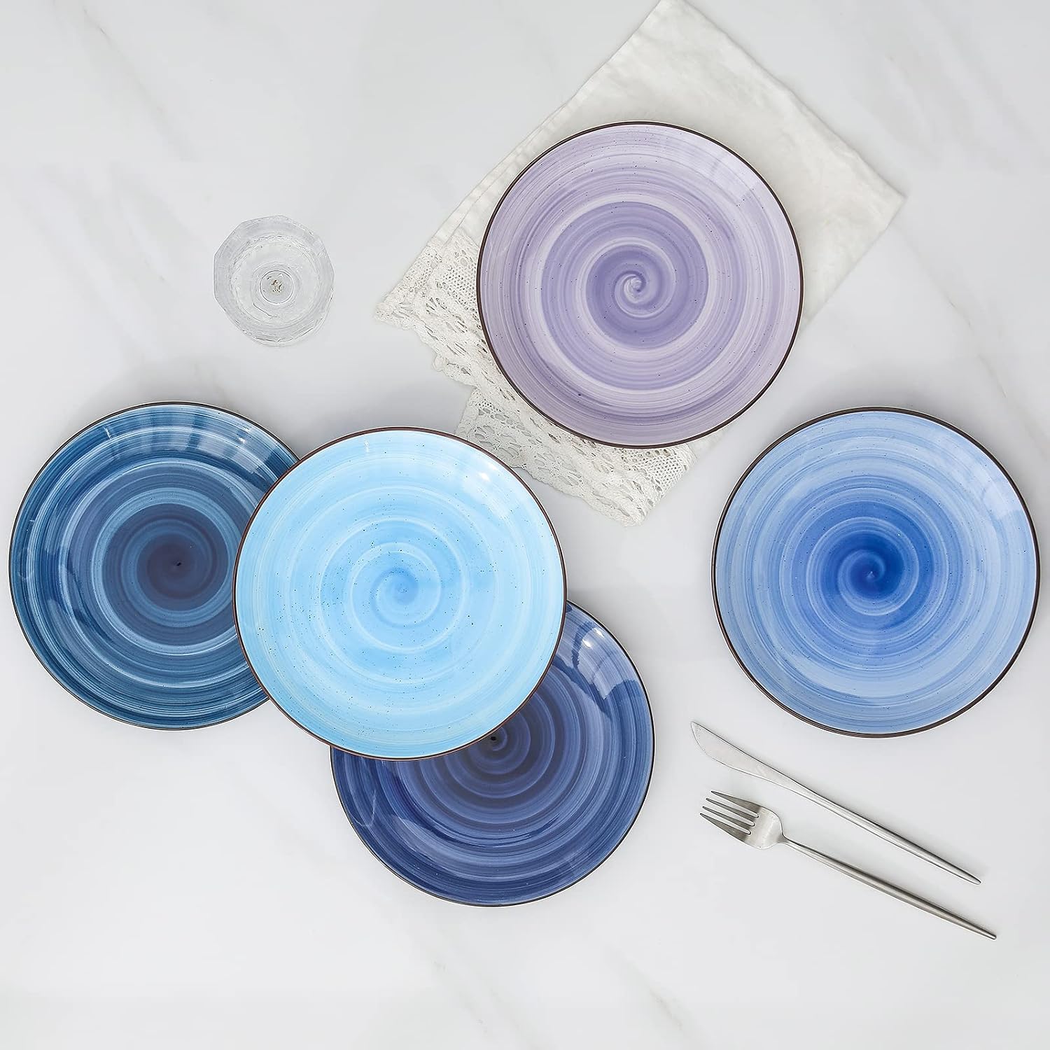 Selamica Ceramic 8 inch Dinner Plates, Small Dessert Salad Plates, Porcelain Serving Plate for Appetizer, Pancakes, Steak, Set of 6, Black Speckles, Gradient Blue image 2