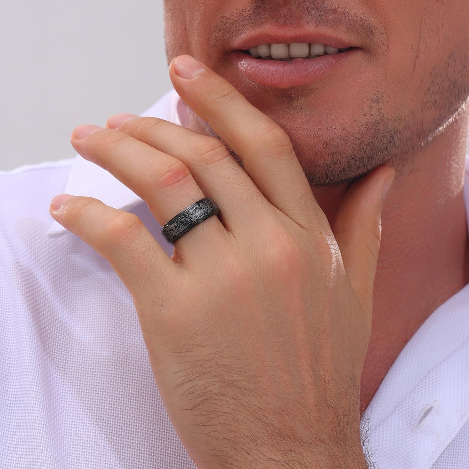 Tungsten Ring 8mm Computer Circuit Pattern Ring Black/Gold/Silver Tungsten Carbide Wedding Band for Men Comfort Fit - Image 5