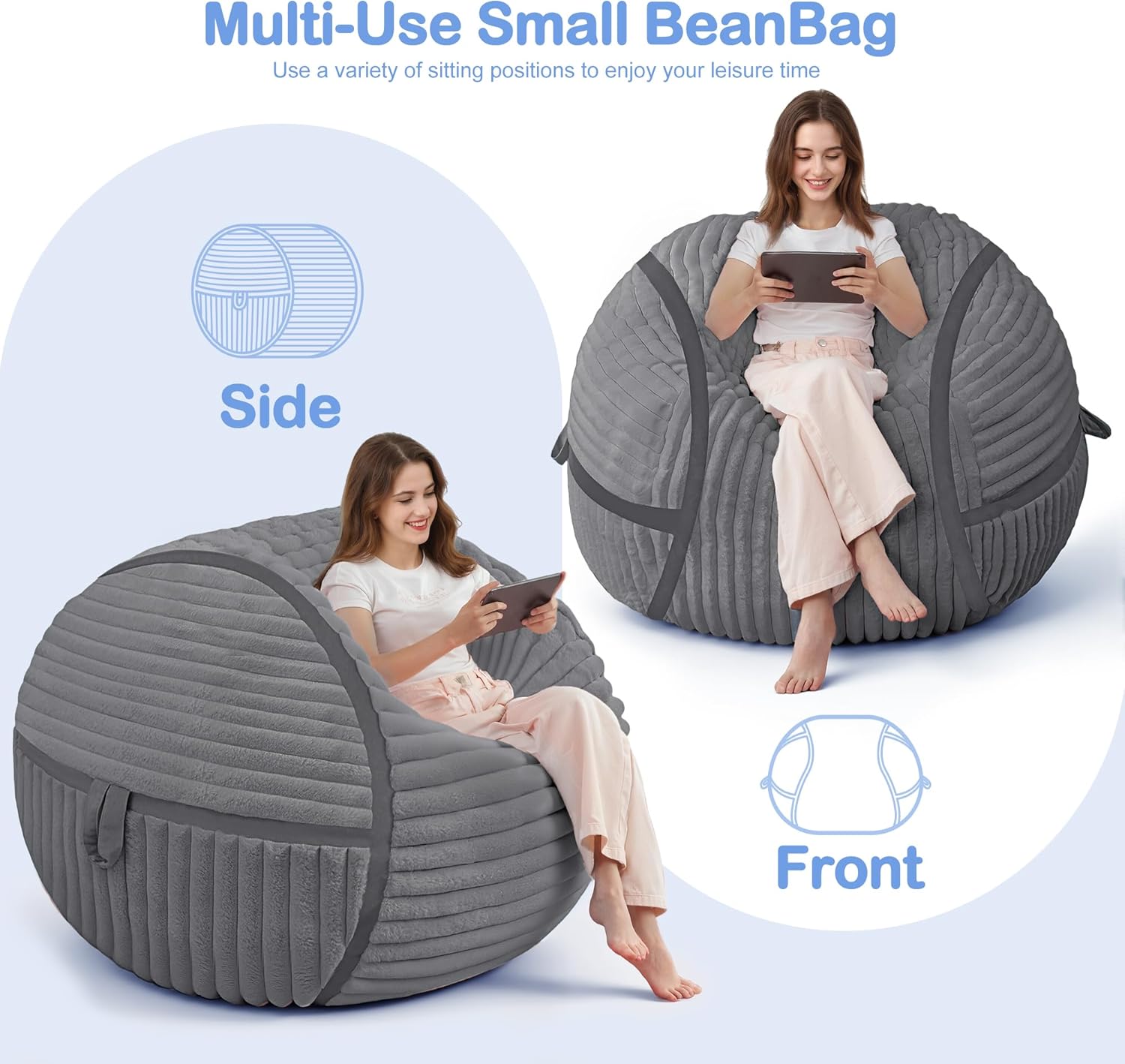 HABUTWAY Bean Bag Chair 3FT Big Bean Bag Chairs for Adults with Memory Foam Filled,3'Beanbag Chair with Soft Faux Fur Cover,Comfy Bean Bag Sofa for Classroom,Living Room,Game Room,Bedroom-Dark Grey