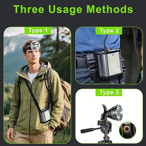 Miniatura 4 de Linterna frontal LED recargable de 30 W de alto lúmenes, 15000 mAh, ultra brillante, impermeable, con carcasa de aleación de aluminio y luz lateral,