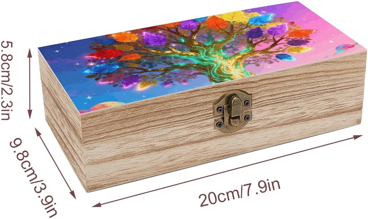 Colorful Sky Life Tree Wooden Storage Box Vintage Decorative Storage Case Multi-Functional Wooden Organizer Box with Exquisite Pattern for Home Desktop Organization & Gift Giving image 2