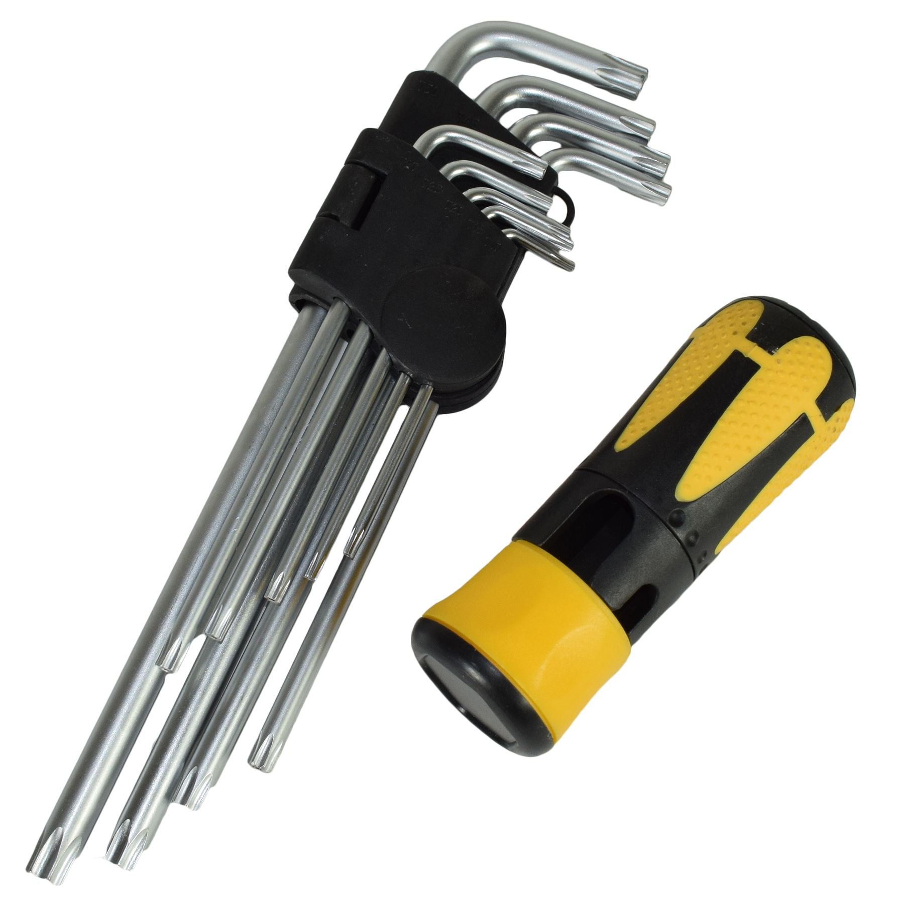 9pc Security Star Torx Tamper Keys Handle T10 - T50 L-Type Bits