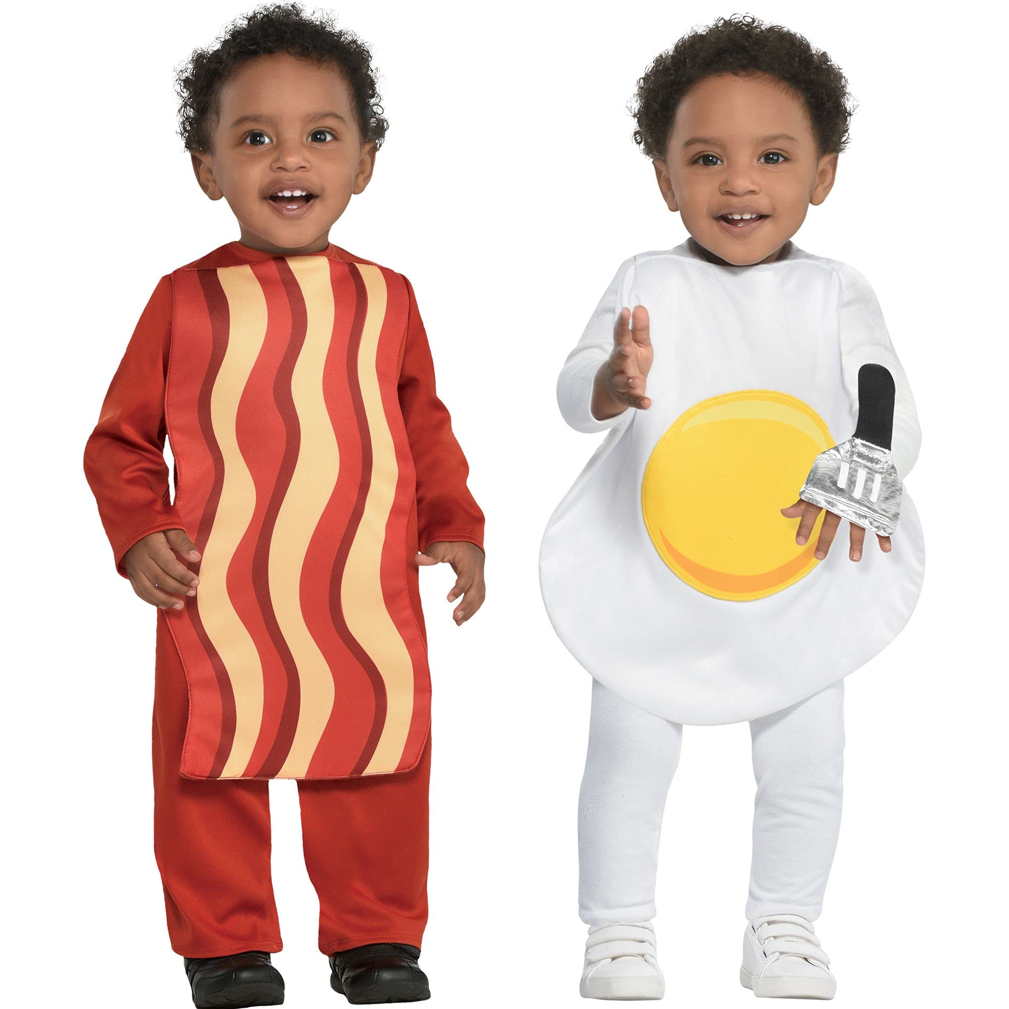 Amscan Breakfast Babies Halloween Costumes for Babies, Includes Bacon and Egg Jumpsuits, Wrist Rattle