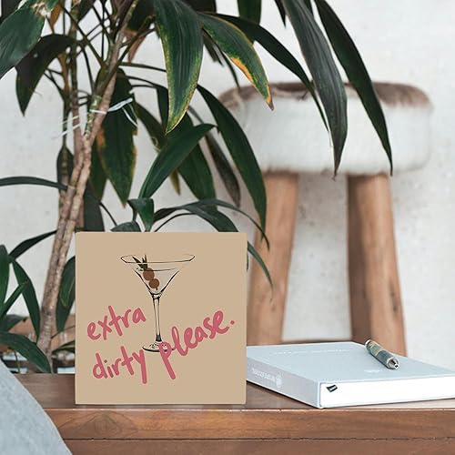 Miniatura 3 de Letrero de madera de Martini, 5 x 5 pulgadas, extra sucio por favor, decoración de cóctel, decoración de mesa para el hogar, bar, carrito de cocina,