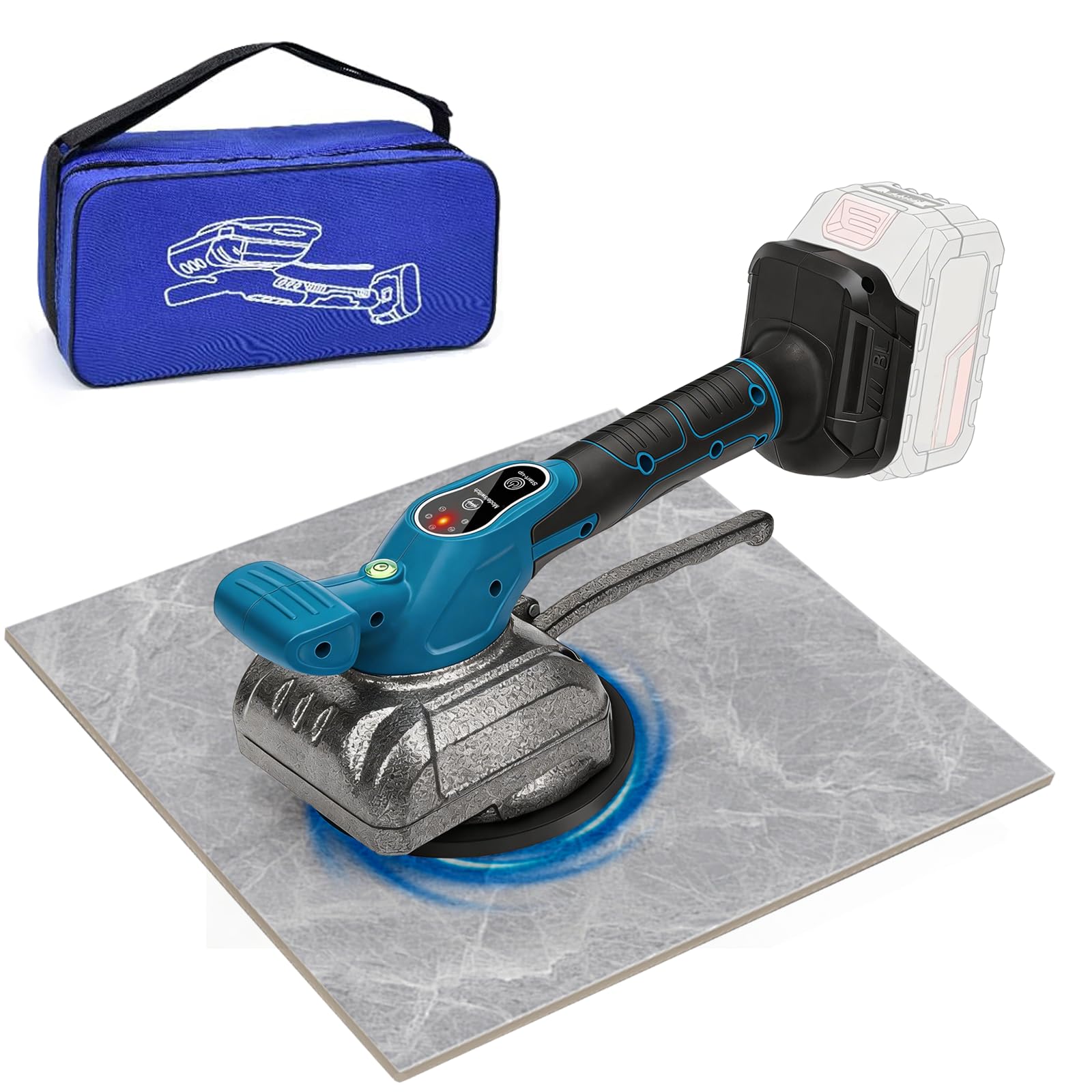 Vibratore per Piastrelle Senza Fili,5 Marce di Regolazione,Capacità di assorbimento di 100 kg,Adatto alla posa piastrelle dimensioni comprese tra 20 e 200 cm,per piastrelle e pavimenti(senza batteria)