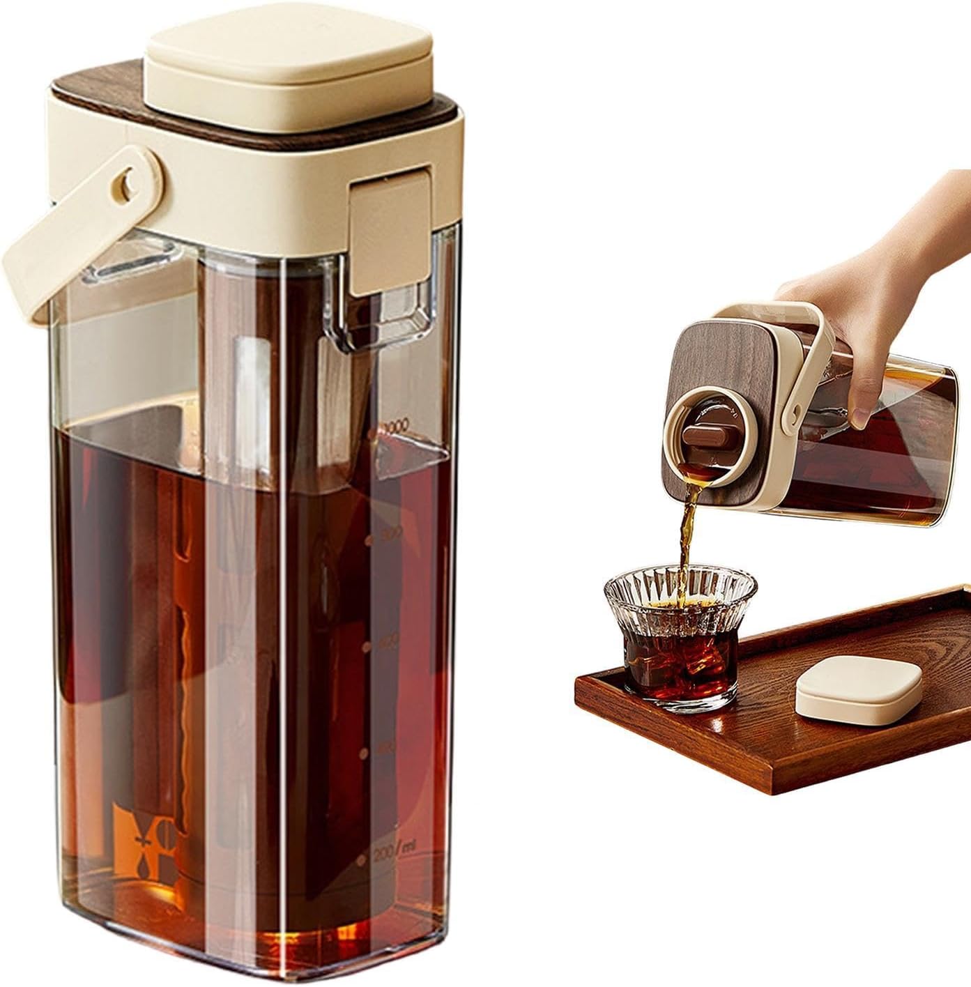 Cold Brew Coffee Maker, 1000ml Large Capacity Airtight Lid, Ice Tea Maker Beverage Container For Lemonade Fruit Drinks Fridge Home Kitchen, Portable