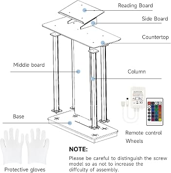 Customized Church Pulpit for Churches Text and Logo, Acrylic Podium with Led Lights, Transparent Podium with Wheels& Spacious Reading Platform, Clear Lectern for Speech