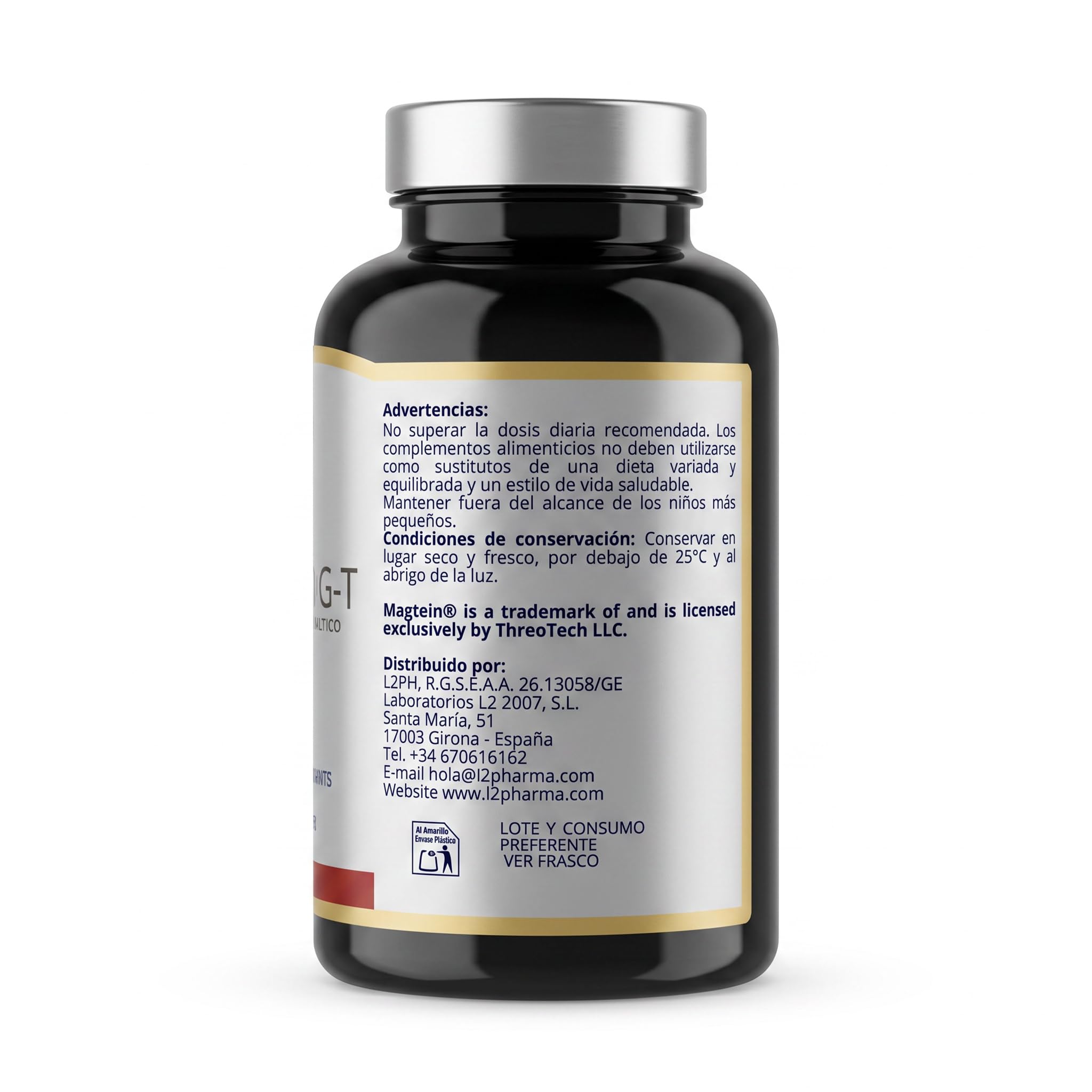 L2PHMAG-T 90 cápsulas – Treonato de Magnesio Magtein® | Memoria, Concentración y Salud Cerebral | Magnesio de Alta Absorción para Función Cognitiva y Sistema Nervioso