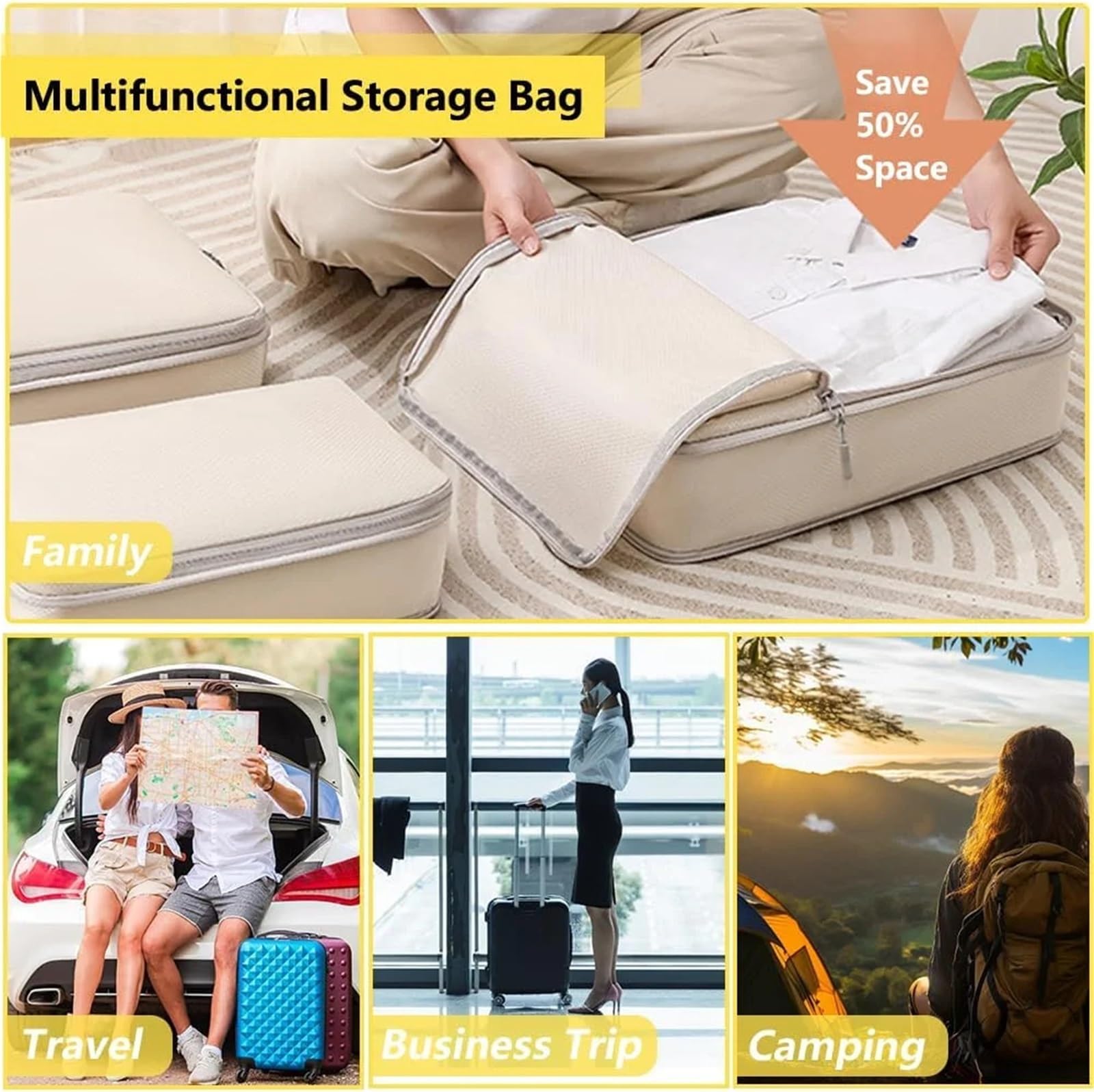 4pcs Packing Cubes For Travel Compression Cube Set Organizer para Ropa, Ropa Interior(Light Grey)