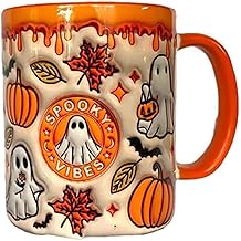 Pumpkin Coffee Cup With Ghost, Halloween Coffee Mug, Halloween Ceramic Coffee Mug, Trick Or Treat Halloween Tumbler Cup, Perfect And Best Gifts For Coffee Lover (Orange*1) (Orange, 24X20)