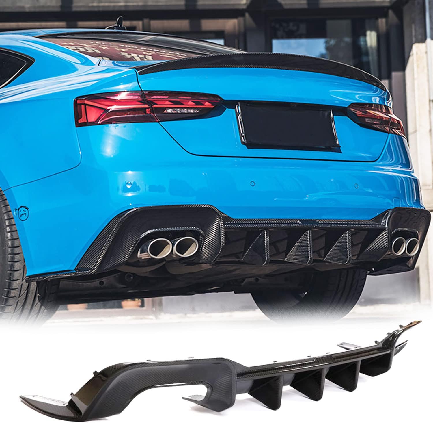 Dry Carbon Fiber Rear Bumper Diffuser Fits for Audi A5 Quattro S line S5 Sportback 2-Door 4-Door 2020-2021 Factory Outlet in Autoclave Molding Lower Bumper Lip Spoiler Body Kit