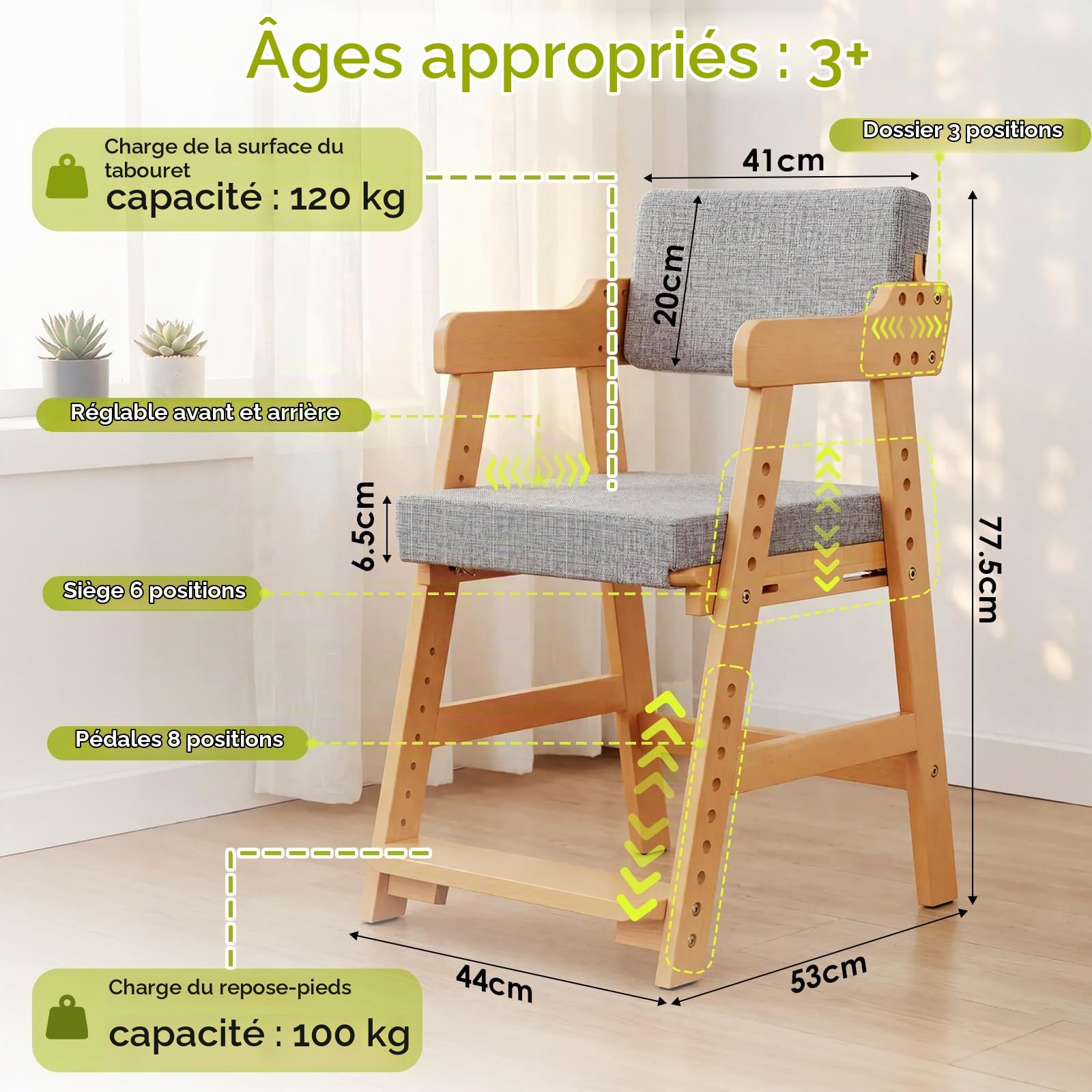 MAMIZO Chaise Enfant en Bois de Hêtre avec Coussin Confortable, Support 120 kg, Chaise Bureau Enfant pour Enfants dès 3 Ans et Plus, Idéale Salle à Manger, Chambre, Salon, Couleur Bois Naturel