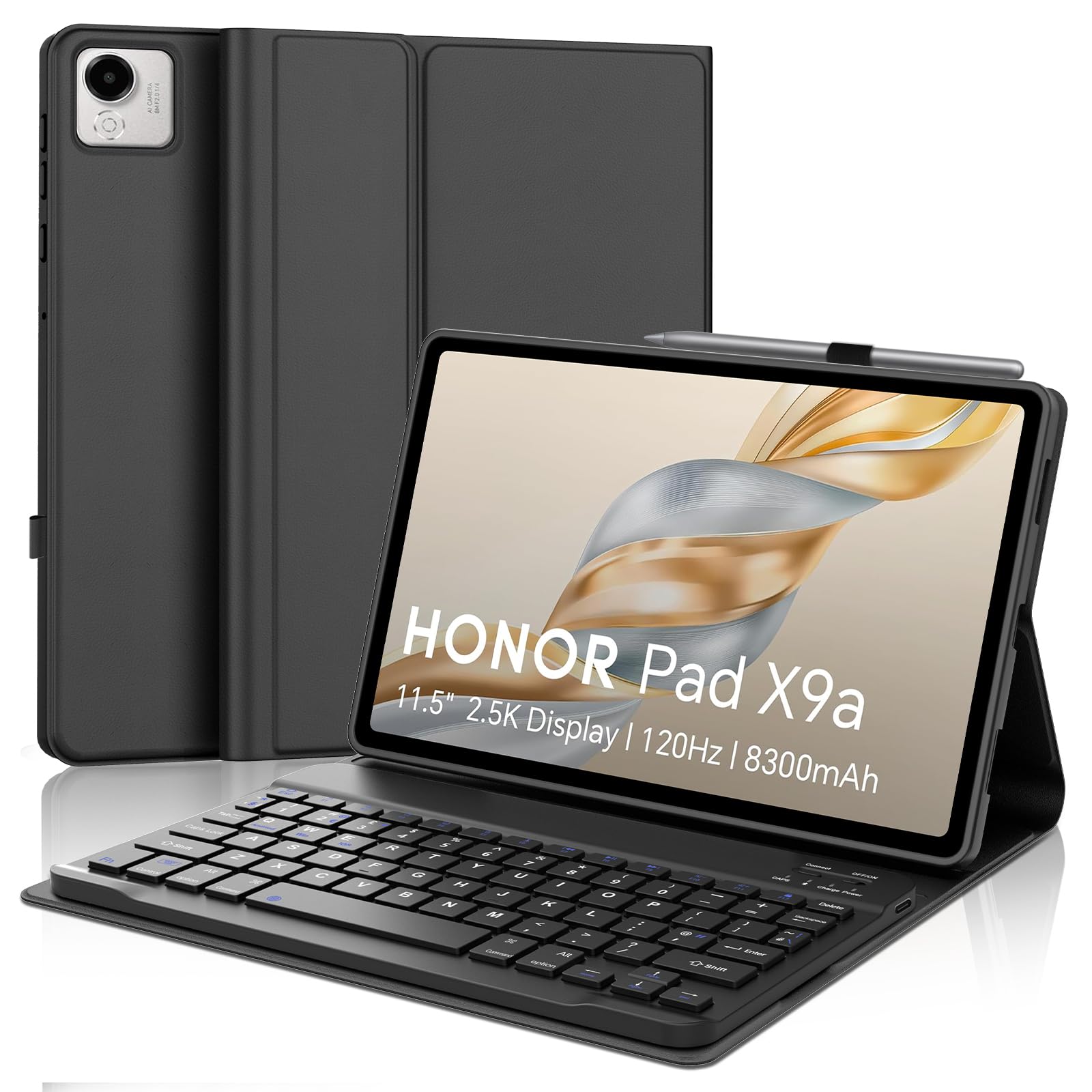 SENGBIRCH Keyboard Case for HONOR Pad X9a, 11.5″ 2025 - Detachable Bluetooth Keyboard, Protective Cover for Honor Pad X9a 11.5 inch with Wireless Keyboard, Black