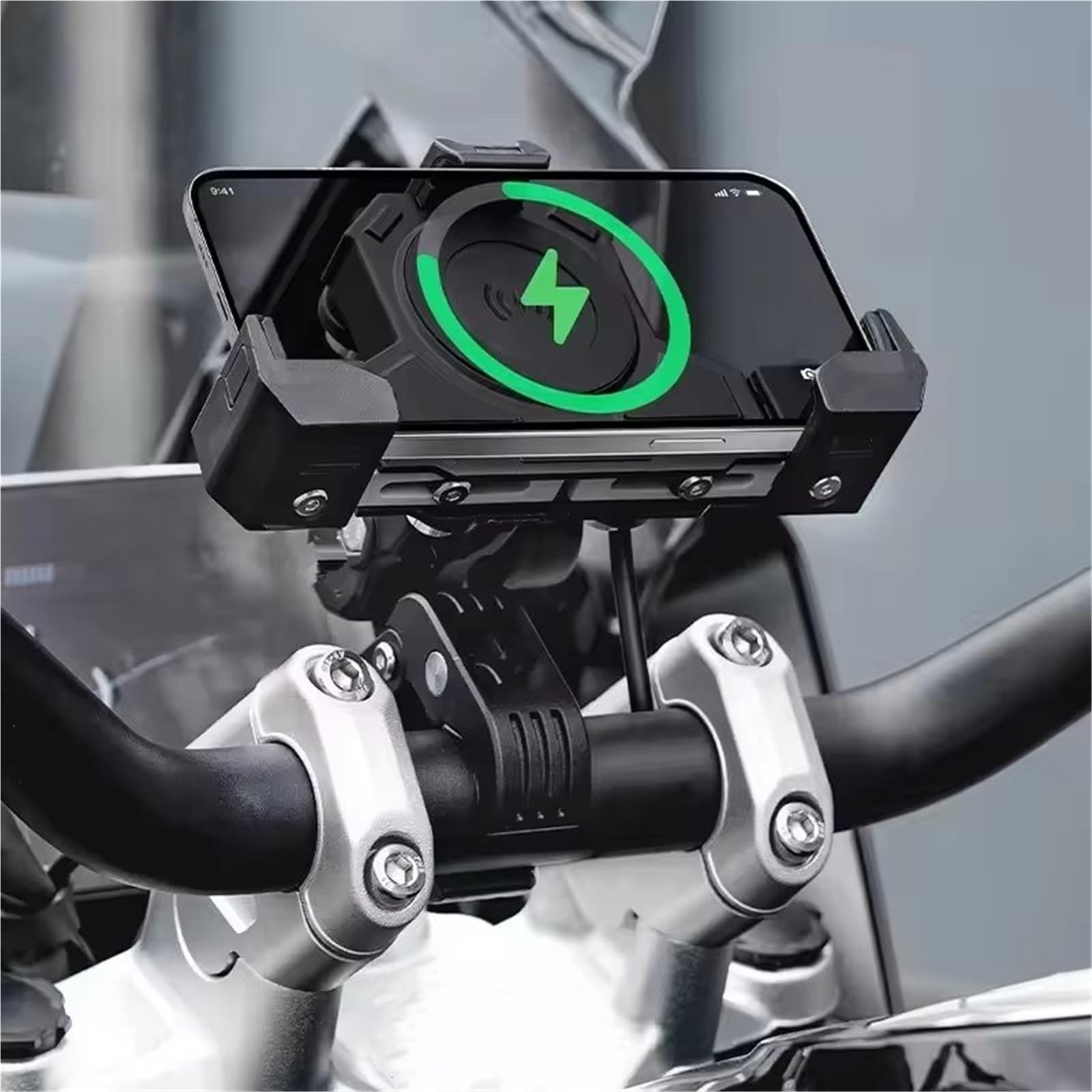 Support De Barre De Navigation De Moto Support Triangulaire Fixe Chargement sans Fil Navigation pour Moto Extérieure, Téléphone Portable Absorbant Les Chocs(Uncharge - Handlebar)