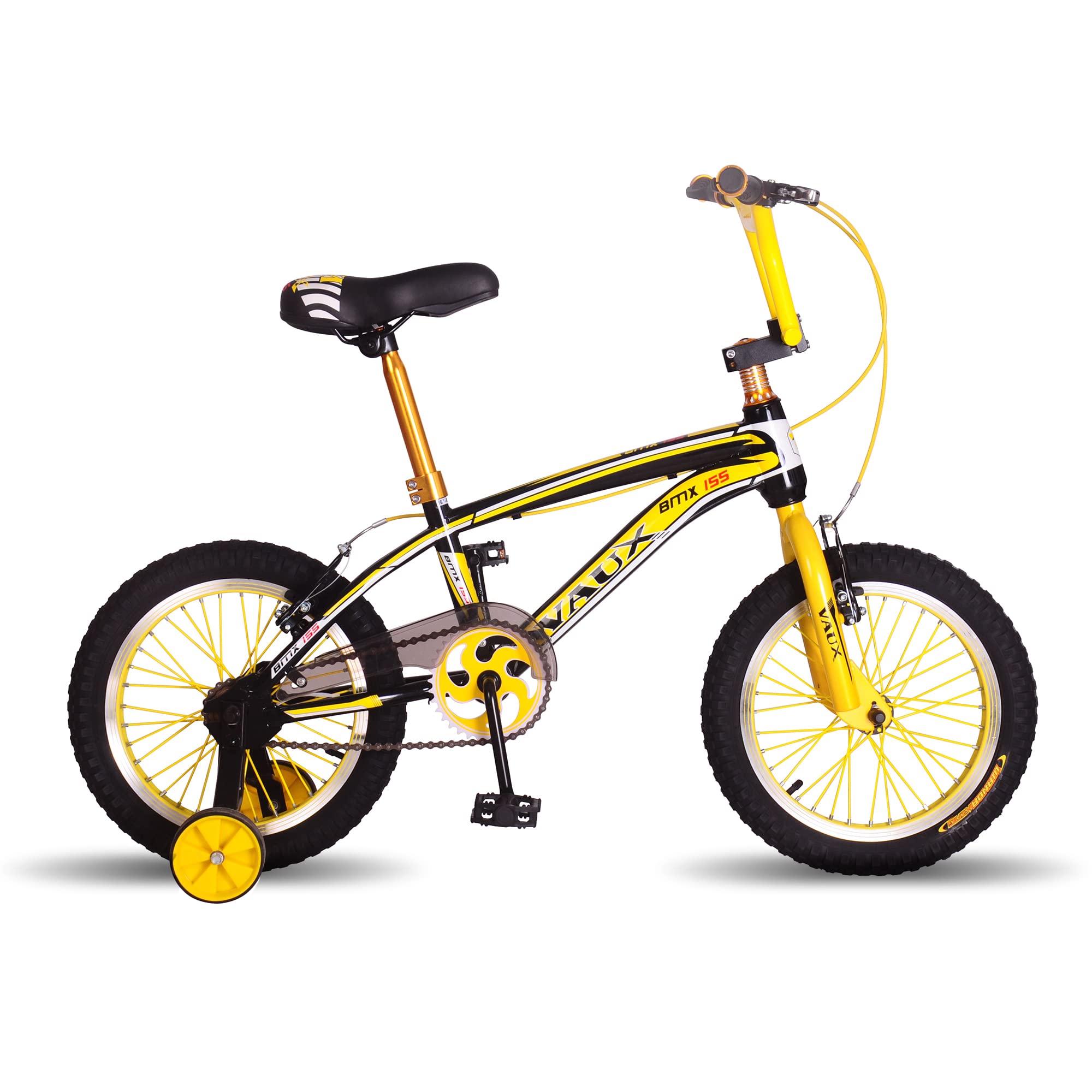 Vaux BMX-155 Cycle for Boys 16 inch with Sidewheels, Hi-Ten Steel Frame, V-Brakes, Alloy Rims, Tubular Tyres, Cycle for Kids for 4 to 7 Years Age & Ideal Height 3ft 3inch+ (Yellow) (B07JV8WFHY) Amazon Price History, Amazon Price Tracker