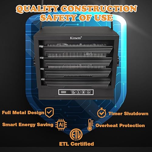 Miniatura 5 de Calentador eléctrico de garaje de 7500 vatios, calentador de tienda cableado de 240 V con control remoto de función completa, calentadores de garaje