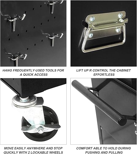 Miniatura 3 de Armario desmontable para herramientas rodante, 6 cajones y 2 gabinetes, organizador de caja de herramientas extraíble con 4 ruedas