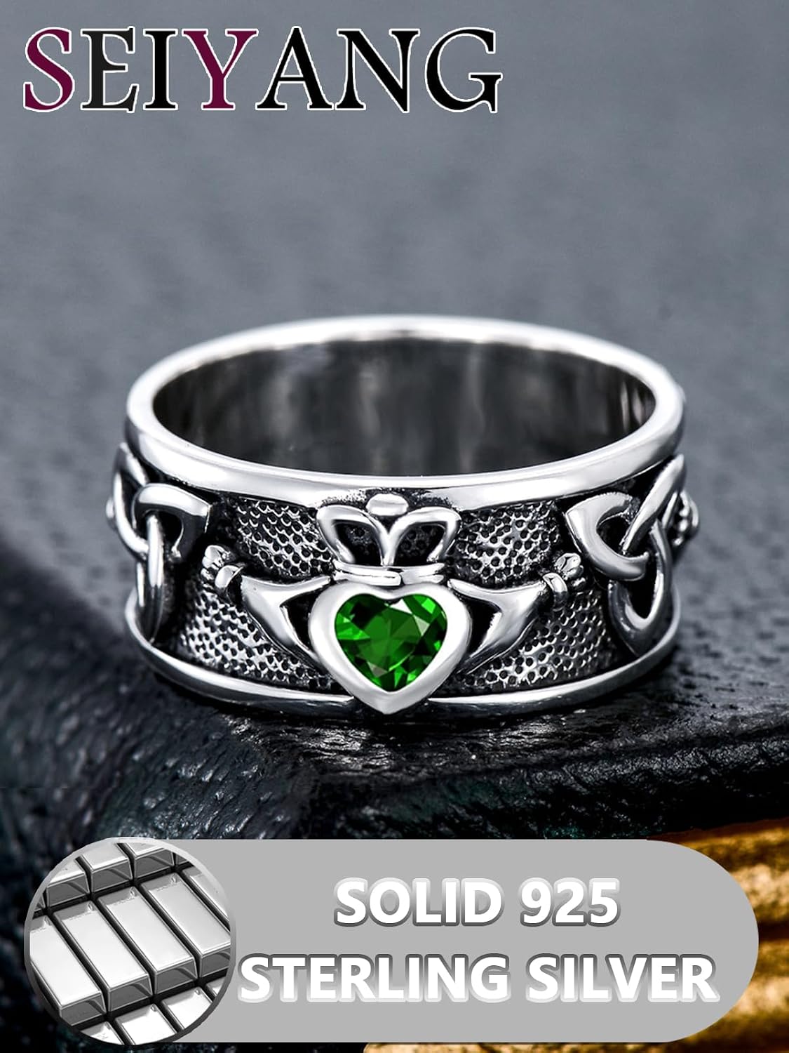 Seiyang Claddagh Ring 925 Sterling Silver Celtic Ring Jewelry Irish Band Gift for Men Women (with Gift Box)