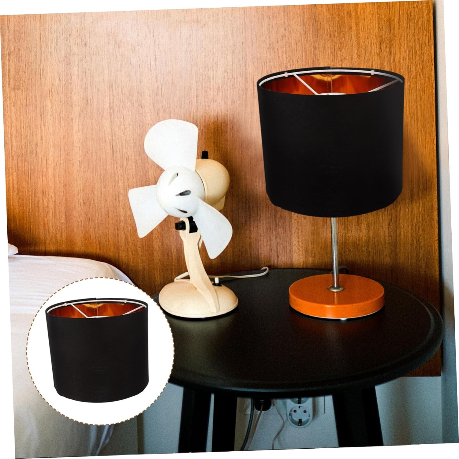 Ciieeo 2pcs Round Linen Lamp Shade Removable Light Cover for Table Floor and Wall Lamps Easy to Install Home Decoration Black Exterior Gold Interior