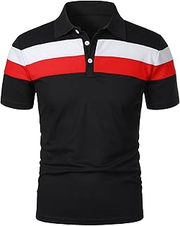 Camisas de golf para hombre, estilo casual, con bloques de color, a rayas, absorben la humedad, con solapa