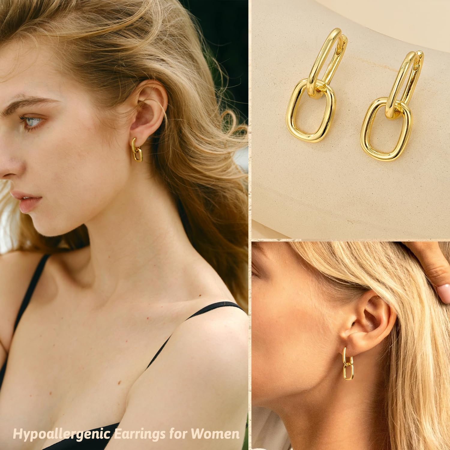 SIISPRI 14K Gold Plated Convertible Paperclip Link Earrings, Simple Dainty Geometric Circle Twist Huggie Hoop Earrings, Drop Dangle Earrings for Women Jewelry - Image 5