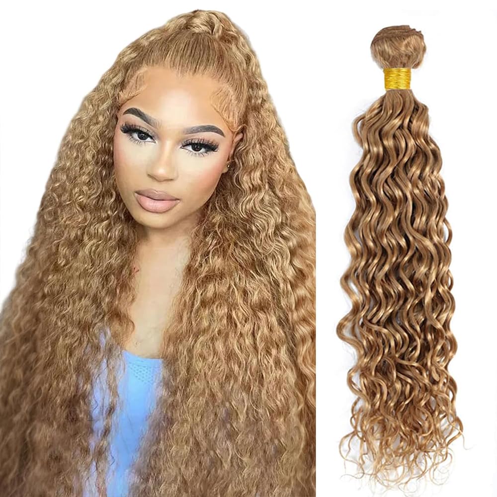 Blonde Water Wave Human Hair Bundles 26 Inch #27 Honey Blonde Water Wave Single Bundle Human Hair Unprocessed Native Virgin Hair 100g Total 1 Hair Extensions Double Weft for Women