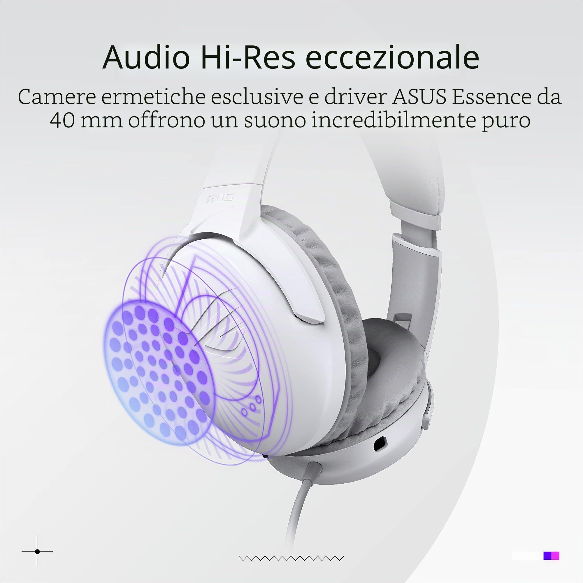 ASUS ROG Strix Go Core Moonlight White Cuffia Gaming jack 3.5mm, Audio Alta Risoluzione, Microfono Cancellazione Rumore, Driver 40 mm, Design Leggero, Per PC, Switch, PS5 e Dispositivi Mobile, Bianco
