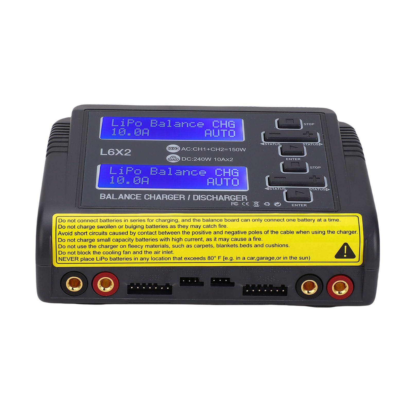 Drfeify Ładowarka Akumulatorów Lipo Dwukanałowa 150W do Modeli RC | 2 Niezależne Obwody, Kompatybilny z LiPo/LiFe/NiMH, Wejście AC/DC, Ognioodporna Obudowa, Chłodzenie wentylatorem.