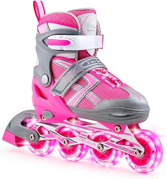 Xino Sports Kids Inline Skates for Girls & Boys - Adjustable Skates with LED Illuminating Light Up Wheels - Youth Skates for Indoors & Outdoors