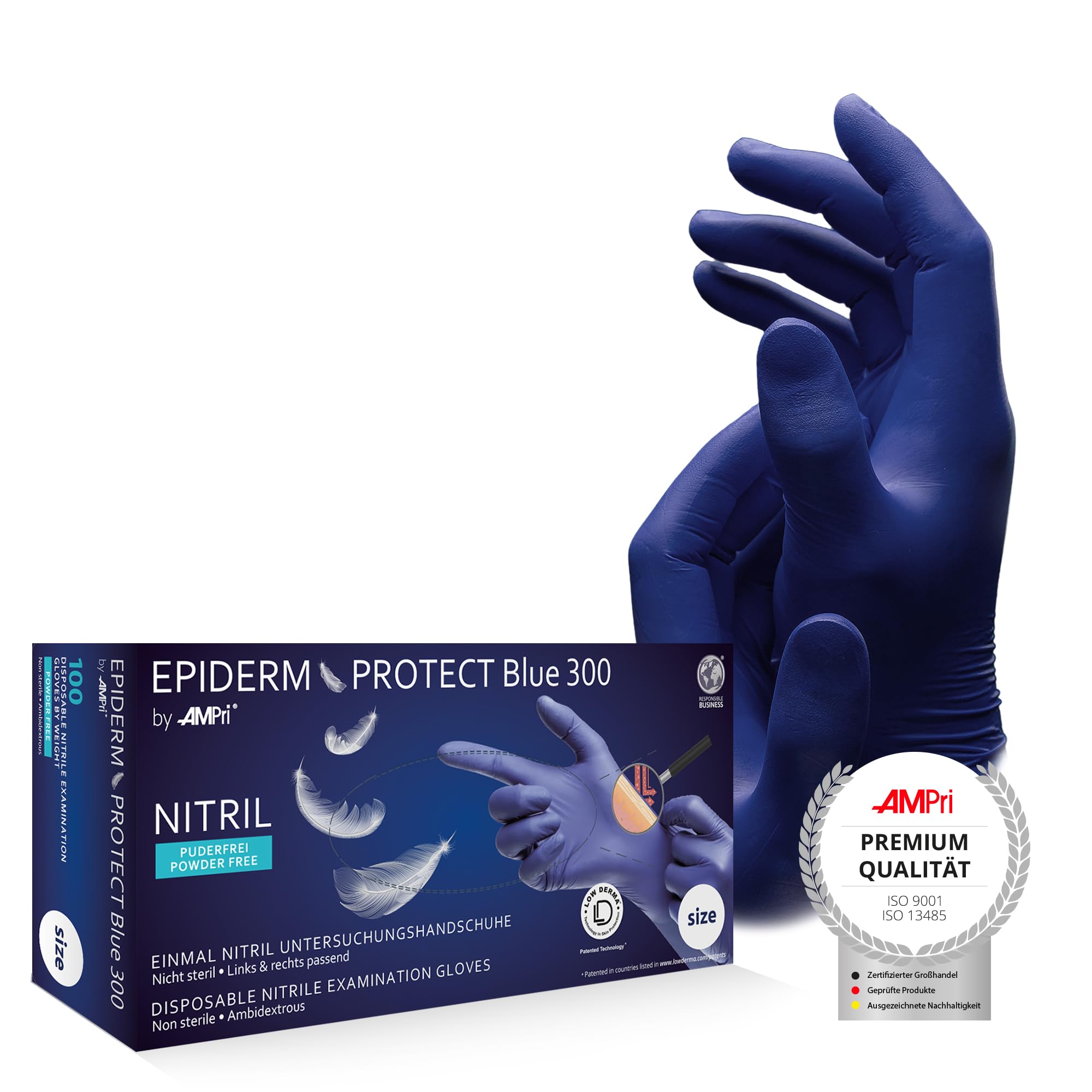 AMPri Nitrilhandschuhe, Low Derma, blau, 300mm, 100 Stück/Box 