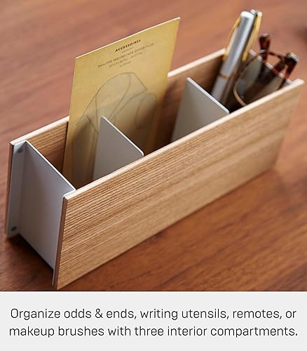 Miniatura 10 de Yamazaki Caddy Home - Control de TV de escritorio y soporte para bolígrafo, acero + madera, control remoto y organizador de tabletas, talla única,