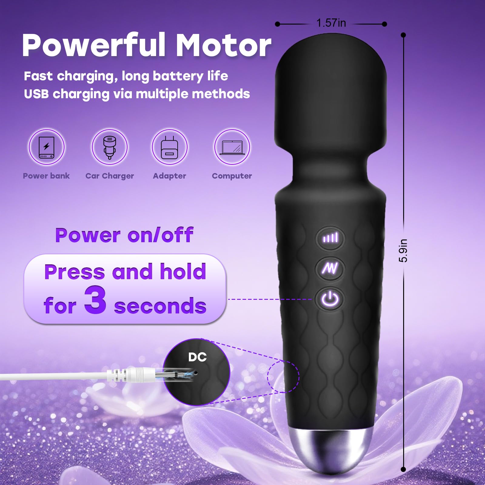 Mini masseur portable sans fil – Puissant – Parfait pour soulager le stress en voyage, soulager les muscles du dos, des jambes et des lombaires (noir pâle)